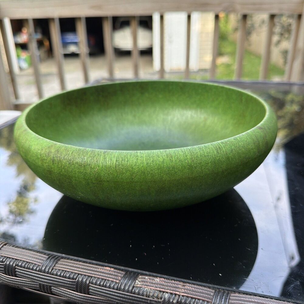 Green Hand Turned Wooden Bowl- Handmade- 9.5”